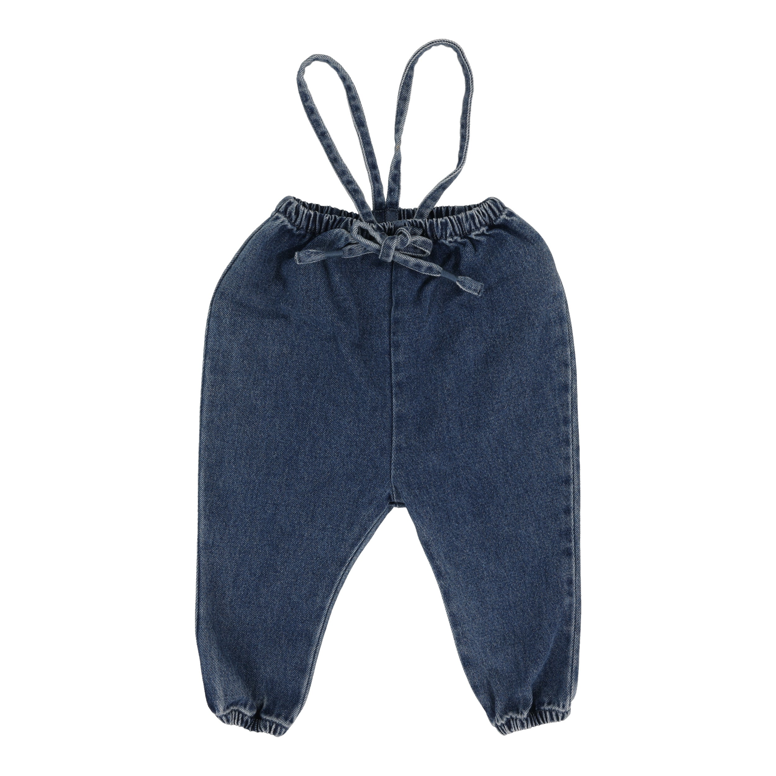 Denim Bubble Suspender Pants - Dark Wash
