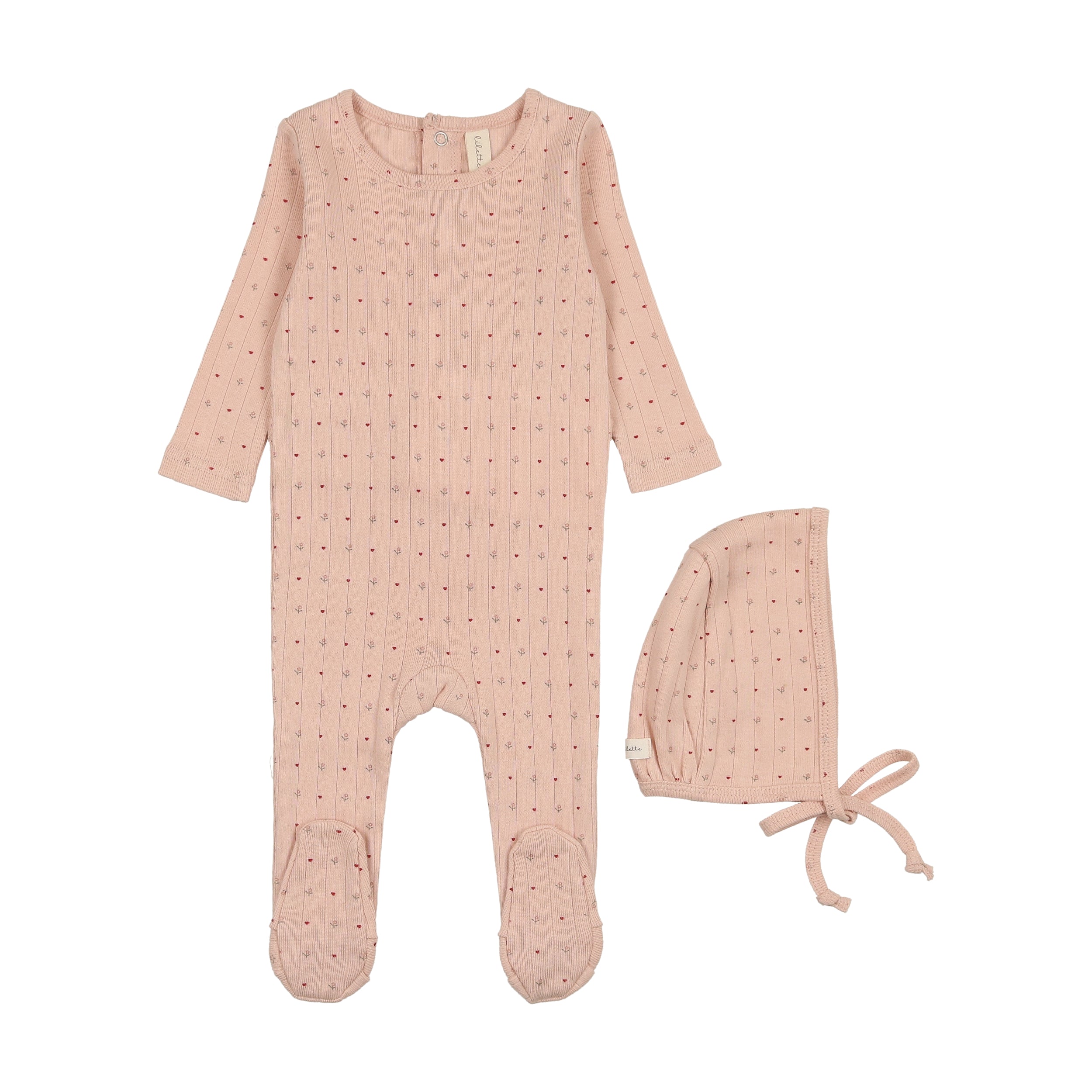 Linear Printed Footie Set - Shell Pink